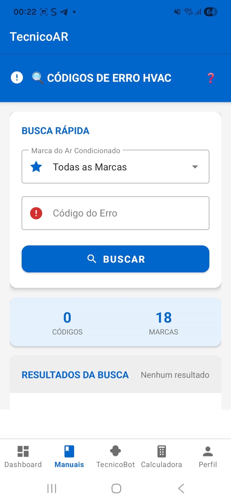 Tela de Códigos de Erro